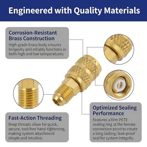 R410A R32 Adapter 1/4 Inch SAE Male to 5/16 Inch SAE Female Pack of 2 | Robust brass alloy, corrosion resistant, high pressure resistance, reliable seal prevents refrigerator loss