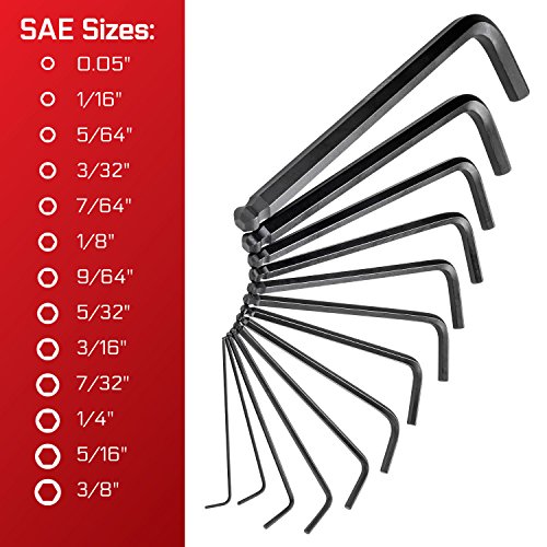 Carbyne 26-Piece Long Arm Ball End Hex (Allen) Key Wrench Set, SAE & Metric Long Arm 26