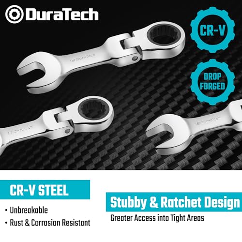 DURATECH Stubby Flex-head Ratcheting Wrench Set, Metric, 12-piece