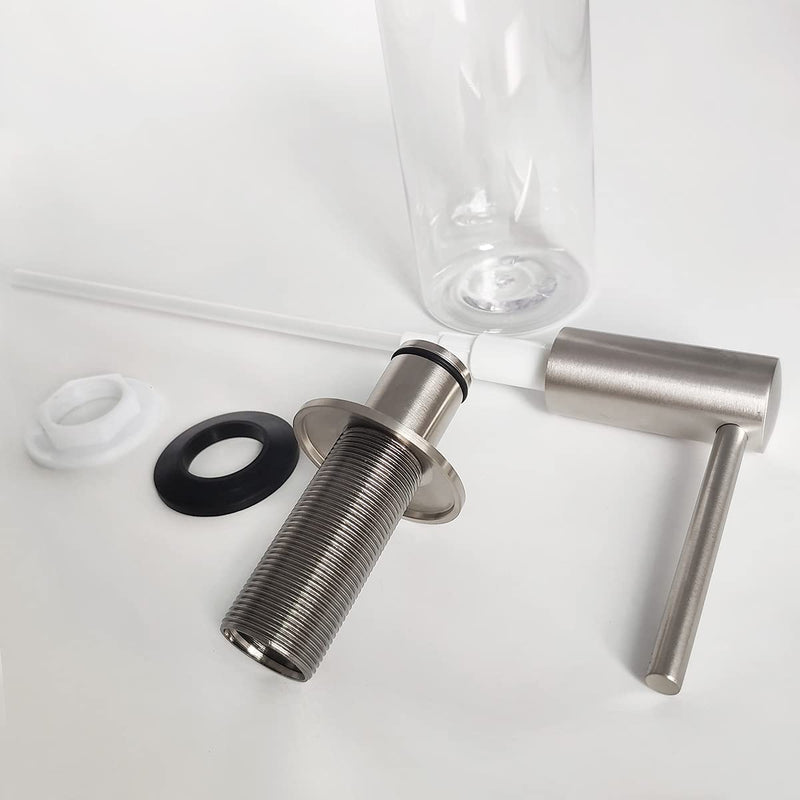 EADOT Brushed Nickel Built in Soap Dispenser for Kitchen Sink with 17 OZ PET Bottle Brass Pump Head Deck Mounted Dish Soap Dispenser