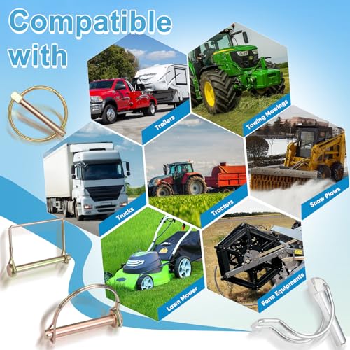 202PCS Hitch Pins, Standard Galvanized Steel 15 Sizes Hitch Pin Clip Pin Linch and PTO Pins Assortment Kit Fit for Trailers, Tractors, Trucks, Towing Mowings, Farm Equipments, Snow Plows, Lawn Mower 202PCS