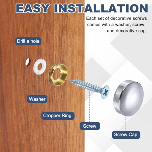 uxcell 20Pcs Screw Covers Caps, Brass Dome Mirror Screws Decorative Caps Cover Nail Fasteners for Sign Advertising Hardware Construction, 14mm Diameter, Polished Silver 20