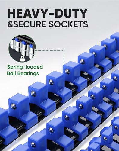 ALOANES 9PC ABS Socket Organizer, Socket Rails Fit 3/8 inch Drive 9PC, 3/8-Inch Drive Blue