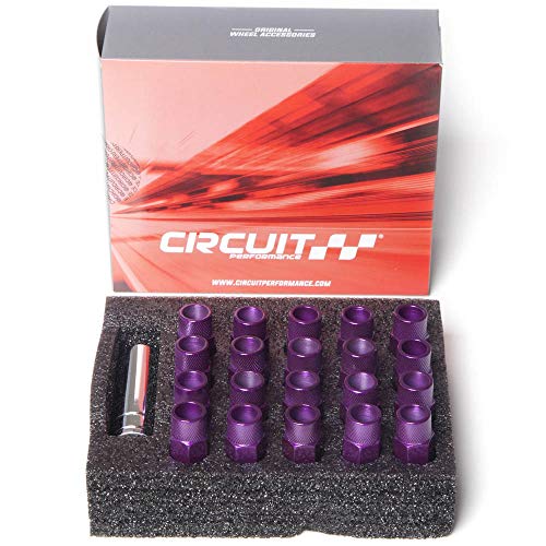 Circuit Performance Forged Steel Extended Open End Hex Lug Nut for Aftermarket Wheels: 12x1.25 Purple - 20 Piece Set + Tool