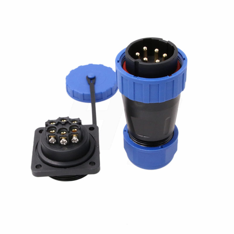 HangTon TY28 6 Pin 25A Screw Crimp Waterproof Connector Plug Socket Bulkhead Head Quick Disconnect for Outdoor Electrical Power Devices Screw Mount