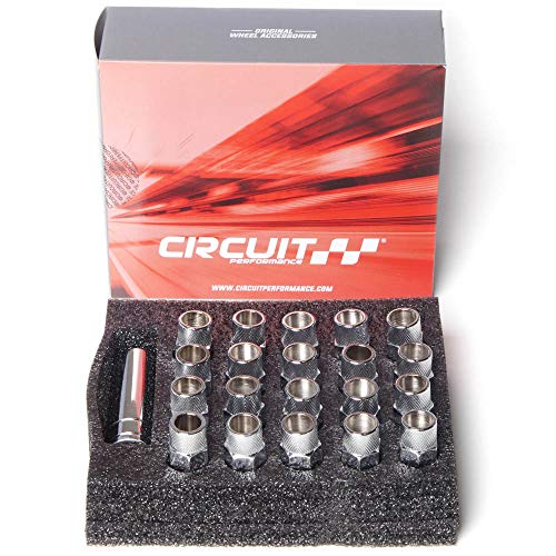 Circuit Performance Forged Steel Extended Open End Hex Lug Nut for Aftermarket Wheels: 12x1.5 Chrome - 20 Piece Set + Tool