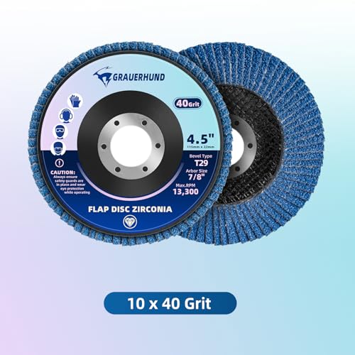 10 Pack Flap 4 1/2" x 7/8" for Angle Grinder, 40 Grit T29 Flap Sanding Discs, 4 1/2 Inch Grinding Wheels, Zirconia Grinding Discs for Metal, Wood, and Stainless Steel Finishing #40 29 10