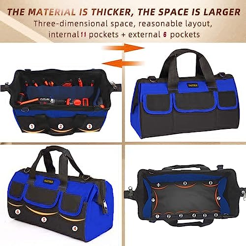 FASTECH 20 Inch Heavy Duty Tool Bag with Wide Mouth for Tool Storage,Carrier and Organizer,Tool Bag for Men/Women, Wide Mouth Tool Bag with Inside Pockets (20 Inch) 20inch