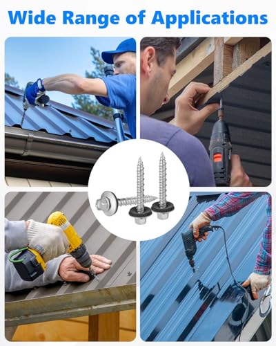 500Pack Metal Roofing Screws #10 × 1-1/2 Inch with Hex Socket #10 × 1-1/2 Inch Silver 500