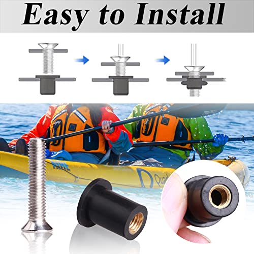 WEDAMER 54 Pairs Neoprene Well Nuts Kit M4 M5 M6 with Stainless Steel Screw M5 Rubber Well Nuts Kayak Brass Copper Bolts Well Nut Kit for Kayak Motorcycle Boat Marine Windscreen Accessories (M4 M5 M6)