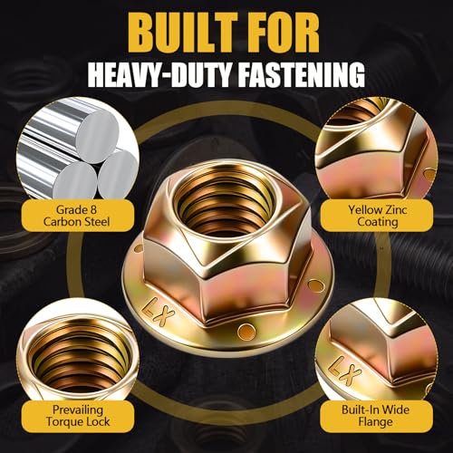 100 Pack 3/8"-16 Grade 8 Hex Flange Lock Nuts, Flange 100