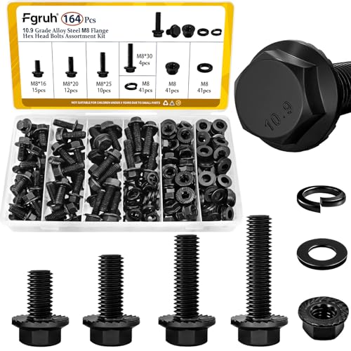 164PCS M8 Flange Head Bolts Assortment Kit & 248PCS M6 Flange Head Bolts Assortment Kit 10.9 Black Zinc Galvanized