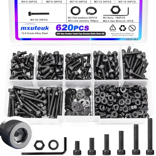 mxuteuk 620PCS M3 Screw Kit+mxuteuk Metric Screw Assortment Kit,M2 M3 M4 M5 Metric Bolts and Nuts Kit