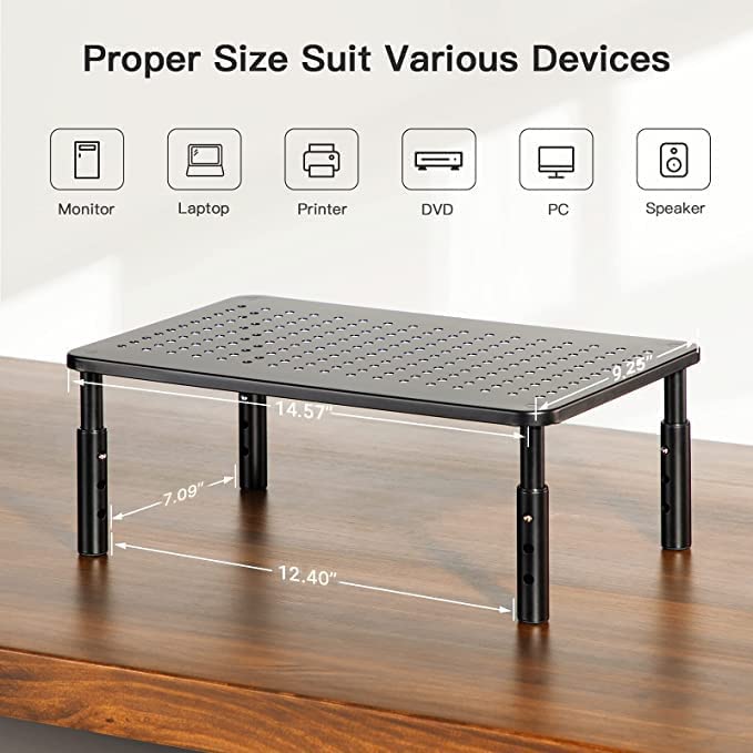 HUANUO Monitor Stand, Monitor Stand Riser 3 Height Adjustable, Monitor Riser with Airflow Vents, Laptop Stand for Desk, Laptop Riser, Desk Organizer for Monitor, 15.6" Laptop, PC, Printer Black