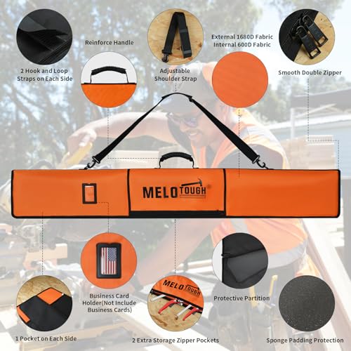 MELOTOUGH Small Tool Holder, Min Work Organizer Tool Pouch and Knife Holder with Snap Clip,Track Saw Guide Rail Bag Padded Protection for Saw Guide Rail up to 59"(Orange)