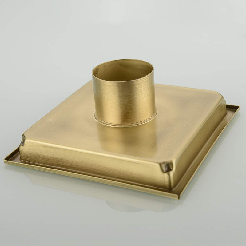 Square Shower Floor Drain with Removable Cover Grid Grate 6 inch Long, SUS 304 Stainless Steel Brushed Gold Brass Finished