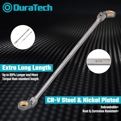 DURATECH Extra Long Anti-Slip Flex-Head Ratcheting Wrench Set, 5-Piece, SAE