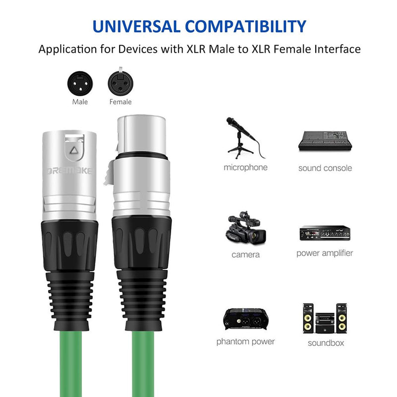 DREMAKE 20m XLR Male to XLR Female Balanced Microphone Cable Professional for Recording, Mixing, and Lighting Equipment - 66 Foot/Green 66FT/20M Green
