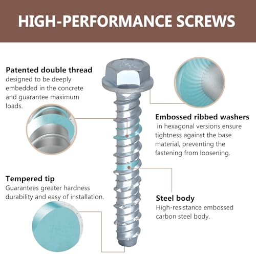 20PCS 3/8"(10mm) x 3" Heavy Duty Concrete Screw Bolts Hex Head,Masonry Bolts for anchoring to Brick or Block, Zinc Plated Anchors,Includes Washers & Hex Socket, Strong, Durable, Easy Install 3/8" x 3" 20PCS