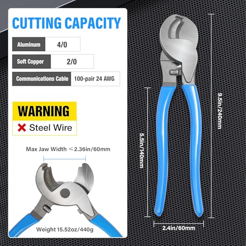 Cable Cutter and Hammer Lug Crimper Tool Kits,Heavy Duty Cable Cutting/Stripping/Crimping for 16 AWG to 4/0 AWG Battery and Welding Cables, Aluminum, Copper Cable for Automotive/Industrial Wiring