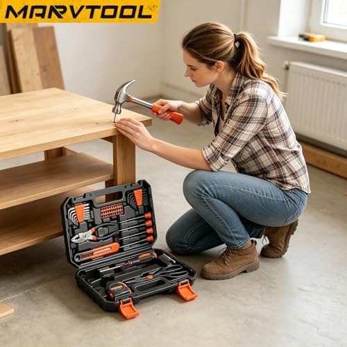 57 Piece Basic Tool Set, Home Repair Hand Tool Kit, General Household Tool Box, Portable Toolbox with Storage Case for Homeowner, DIY, Handyman, Women, Men 57PCS