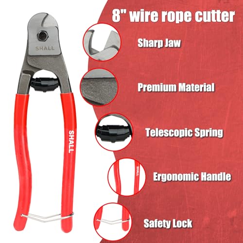 SHALL 3-Piece Bolt Cutters, 14" Heavy Duty Bolt Cutter, 8" Mini Bolt Cutter, 8" Wire Rope Cutter, Ergonomic Handle, More Efficient Leverage for Cutting Locks, Chains, Iron Wire, Carrying Case Included Red