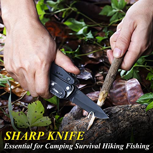 RoverTac 18-in-1 Multitool Pocket Knife with Pliers, Saw, Corkscrew & Detachable Scissors, Multi Tool with Safety Lock, 9 Screwdriver Bits, Camping Gear, Gifts for Men Black