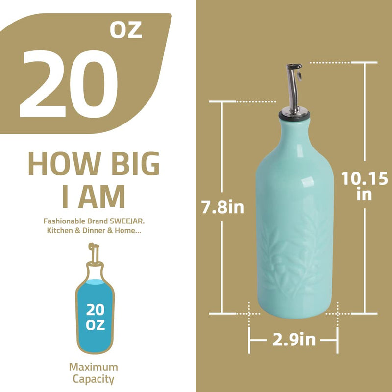 Sweejar Ceramic Olive Oil Dispenser Bottle, 20 Oz Relief Opaque Oil Cruet Protects Oil To Reduce Oxidation, Storage Vinegar, Soy Sauce, Coffee Syrup, Liquids, Set of 1 (Gradient Fog Gray) GradientFogGray 20 oz, Set of 1