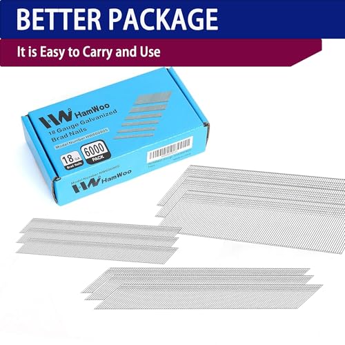 HW HAMWOO 18 Gauge Brad Nails, 2", 1-1/4", 1", 3/4", 5/8", 2/5" Assembly---6000pcs