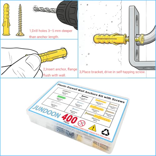 400Pcs Drywall Anchors & Screws Kit, 6 Sizes, Heavy Duty 400PCS 6-Sizes