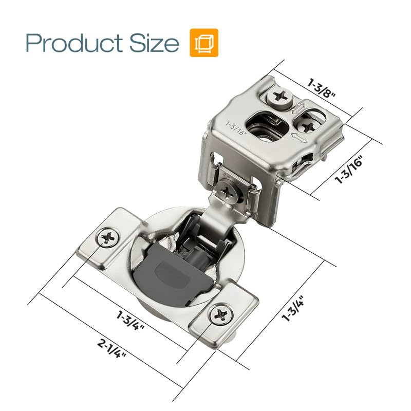 HOME EDIT 10 Pack 5 Pairs 1-5/16 inch Overlay Soft Close Cabinet Hinges for Kitchen, Stainless Steel Three-Way Adjustable, Concealed Self-Closing Door Hinges