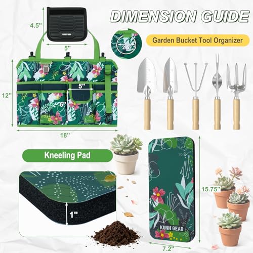 KUNN 5 Gallon Garden Bucket Tool Organizer & Kneeling Pad Set, Green Green Leaf