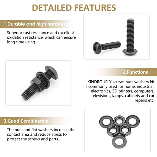 1285 Pieces M2 M3 M4 M5 Screws Nuts Washers Assortment Kit, Metric Screw Set, Bolts and Nuts, Machine Screws, Fully Machine Thread (Black, Button Head Socket Cap Screws Kit,) Black Button Head Socket Cap Screws Kit,