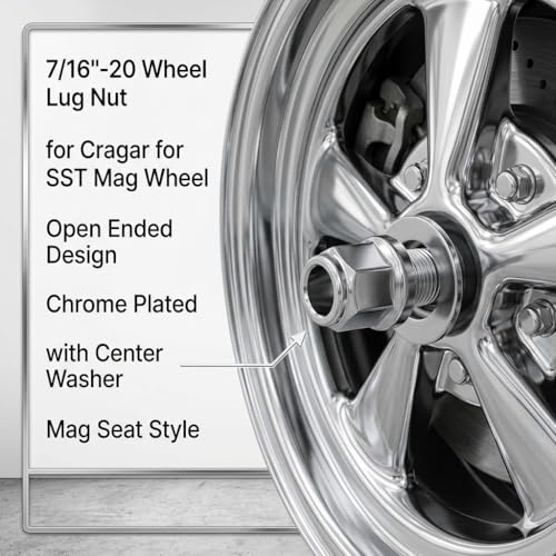 7/16"-20 Wheel Lug Nut for Cragar for SST Mag with Center Washer Open Ended, 13/16” Hex 2.01” Total Length (20Set) 20Set