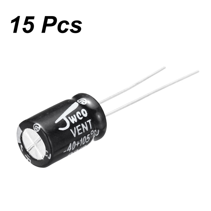 QUARKZMAN Pack of 15 Capacitors 100uF 50V Elkos Capacitor Aluminum Electrolytic Capacitor 12 x 8 mm Electrolytic Capacitors, Black 100µF 50V
