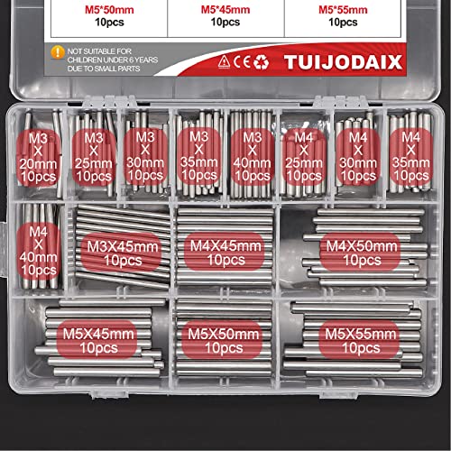 150Pcs 304 Stainless Steel Dowel Pin Assortment Kit M3 M4 M5 with Box M3/M4/M5