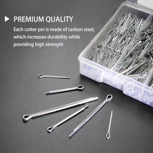 1000 pcs Cotter Pin Assortment Kit, 6 Sizes Split Pins (1/16" to 5/32")