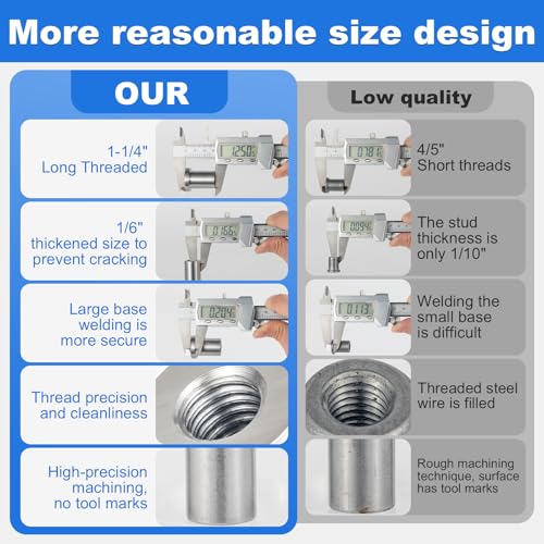 20PCS Weld Nuts,Weld-On Nuts 1/2"-13 Thread, 1-1/4"Long Threaded, Weld-on Nuts Stepped Female, Weld Nuts Made in Low-Carbon Steel, Easier to Welding 20 PCS