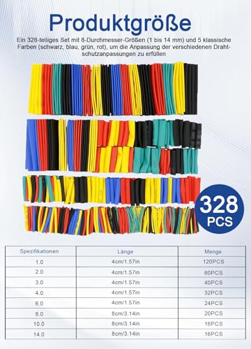 Heat Shrink Tube Set 328 Pieces, Heat Shrink Connector, Waterproof, Insulation Tape Colored Set, Perfect for Electrical Insulation Cable Repairs and Wire Connections