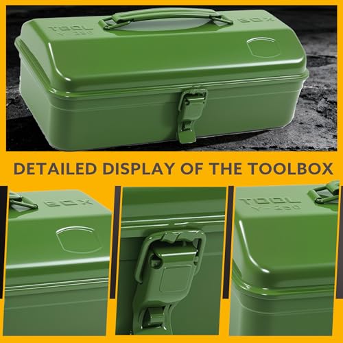 Army Green Portable Metal Tool Box Hip Roof Style With Metal Latch Closure Tool Chest For Household Workshop Car,11.4" 11.4inch Army Green