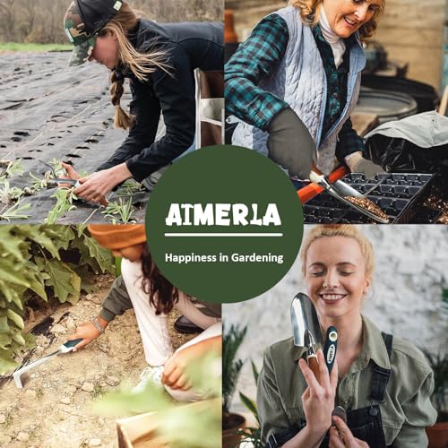 Aimerla Gardening Tools Set of 9 Heavy Duty Garden Tools with Non-Slip Rubber Grip with Large Garden Bag for Tools Durable Hand Tools for Gardening, Weeding,Gardening Gifts for Women,Men (Dark Green) Dark green