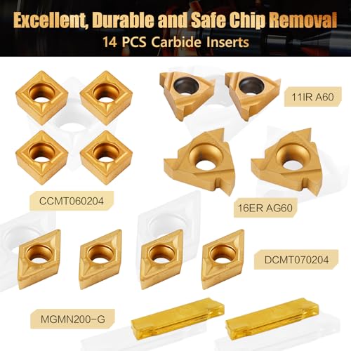 Indexable Lathe Turning Tool 21Pcs Kit 1/2" (12mm) Shank for Metal 7pcs 1/2'' 12mm Shanks+14pcs Inserts