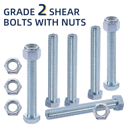 Grade 2 Shear Bolt for Rotary Cutters, Replacement Shear Bolts for Gearboxes, Hex Head Bolts, 1/2" x 3-1/2" with Nylock Nuts - 12 Pack Grade 2: 1/2" X 3-1/2"
