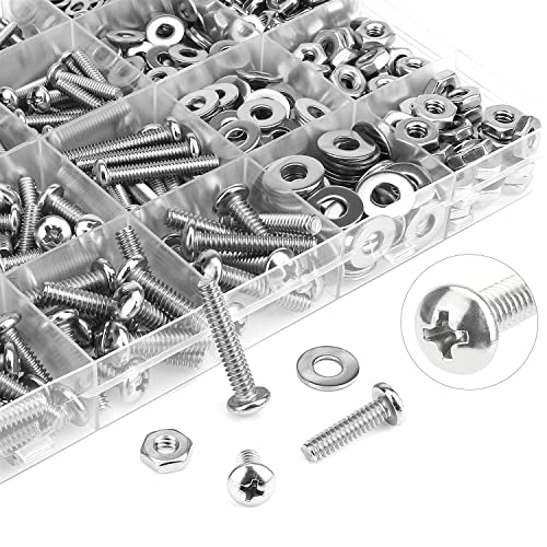 HELIFOUNER 720 Pieces #4-40#6-32#8-32#10-24 Phillips Pan Head Machine Screws Nuts Washers Assortment Kit, Coarse Thread, Fully Machine Threaded, 304 Stainless Steel #4-40 #6-32 #8-32 #10-24