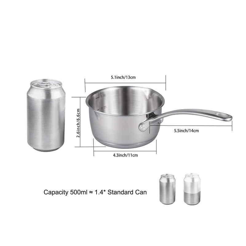 IMEEA Butter Melting Pot Butter Warmer 18/10 Tri-Ply Stainless Steel Saucepan with Dual Pour Spouts, 0.5-Quart, Silver