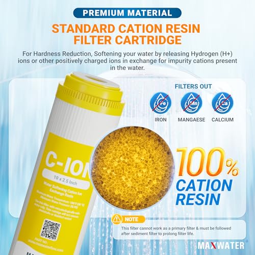 Max Water 10" x 2.5" Cation Resin Water Softener Cartridge, Compatible with AF-10-3003, WS-10, UDF-10C100E, 155319-43 & All 10 Inch Standard Whole House Water Filter Systems (2 Pack) 2 Count (Pack of 1)