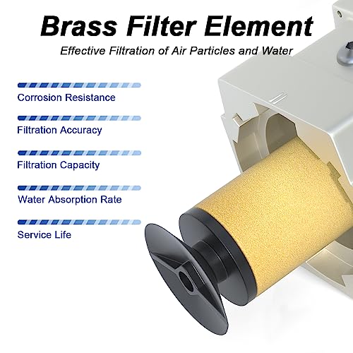 AIRZOE 1" NPT Air Filter Regulator Lubricator Combo AC5010-10 1"NPT Semi-auto Drain / White
