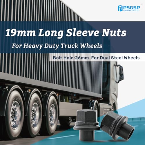 19mm Black Sleeve Lug Nuts, Hub Piloted, Dual Steel, M22x1.5, 6pcs 6