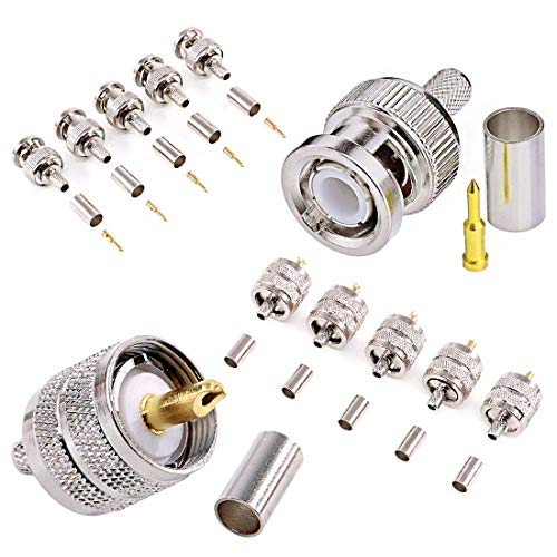 Swpeet 14Pcs Professional Coaxial Cable Tool Kit, Ratcheting Wire Terminal Coaxial Cable Tool Kit with 1Pcs Cable Stripper and 10pcs 50 Ohm Crimp Male/Straight Connectors for Coax Connectors