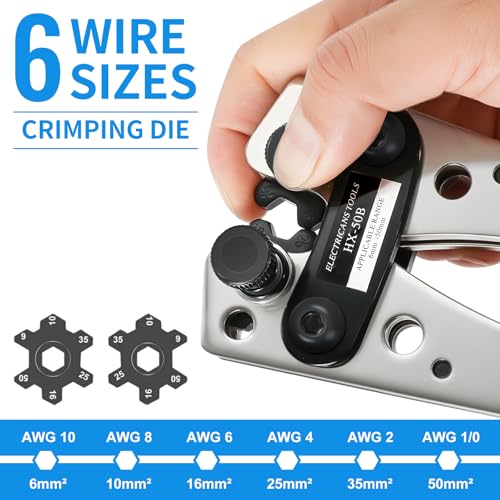 Battery Cable Lug Crimping Tool For Copper Battery Terminal Connectors,Wire Crimper Tool for AWG 10-1/0 battery Cable Ends Crimper Lugs with Wire Shear Cutter Crimper and Cutter